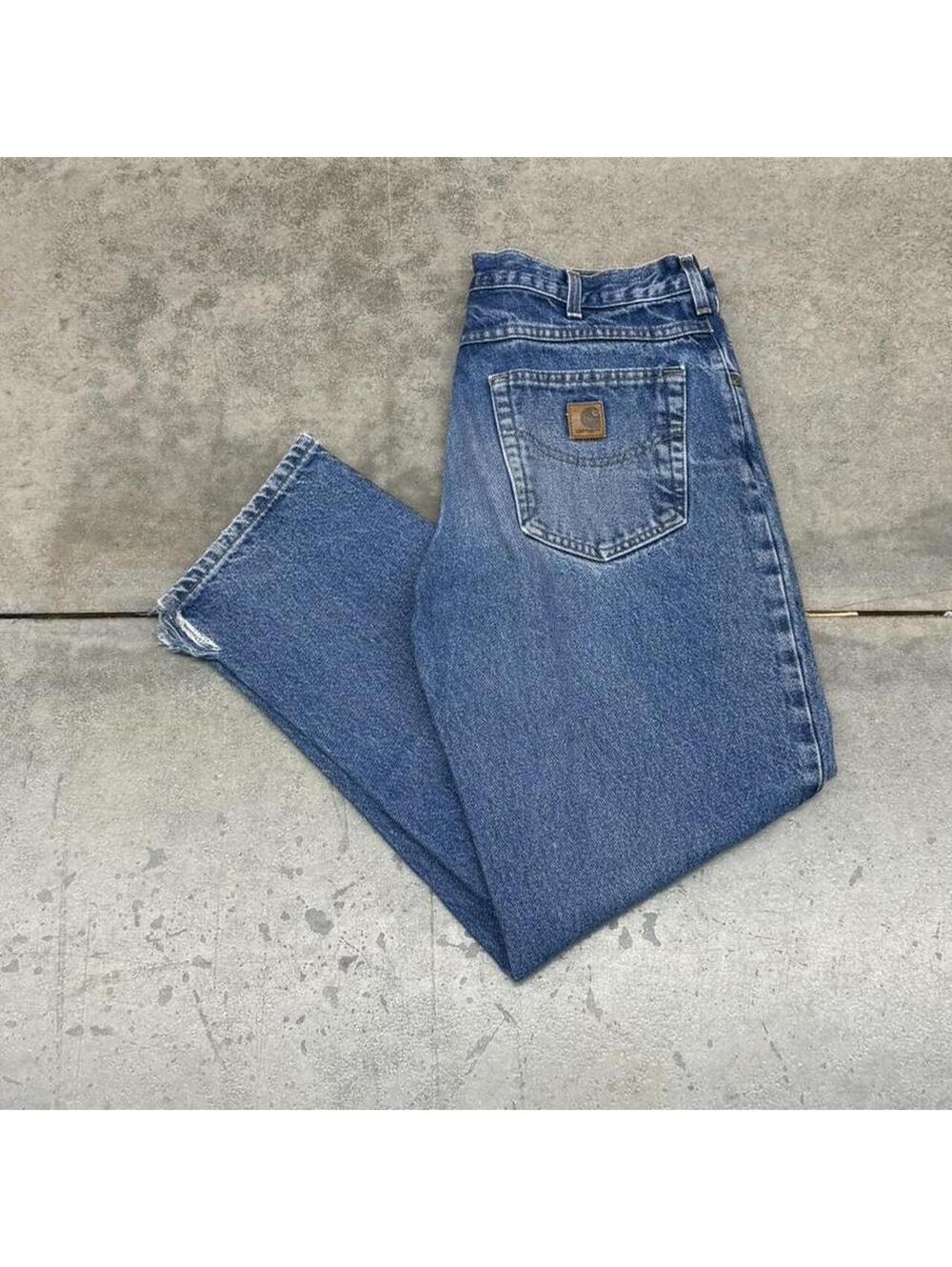vintage carhartt relaxed baggy fit faded blue jeans size 34 x 30